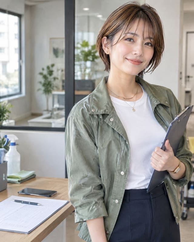 明るい仕事場で書類を持つ女性